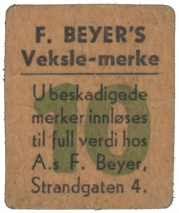 A/S F. Beyer. 10 øre grønn.